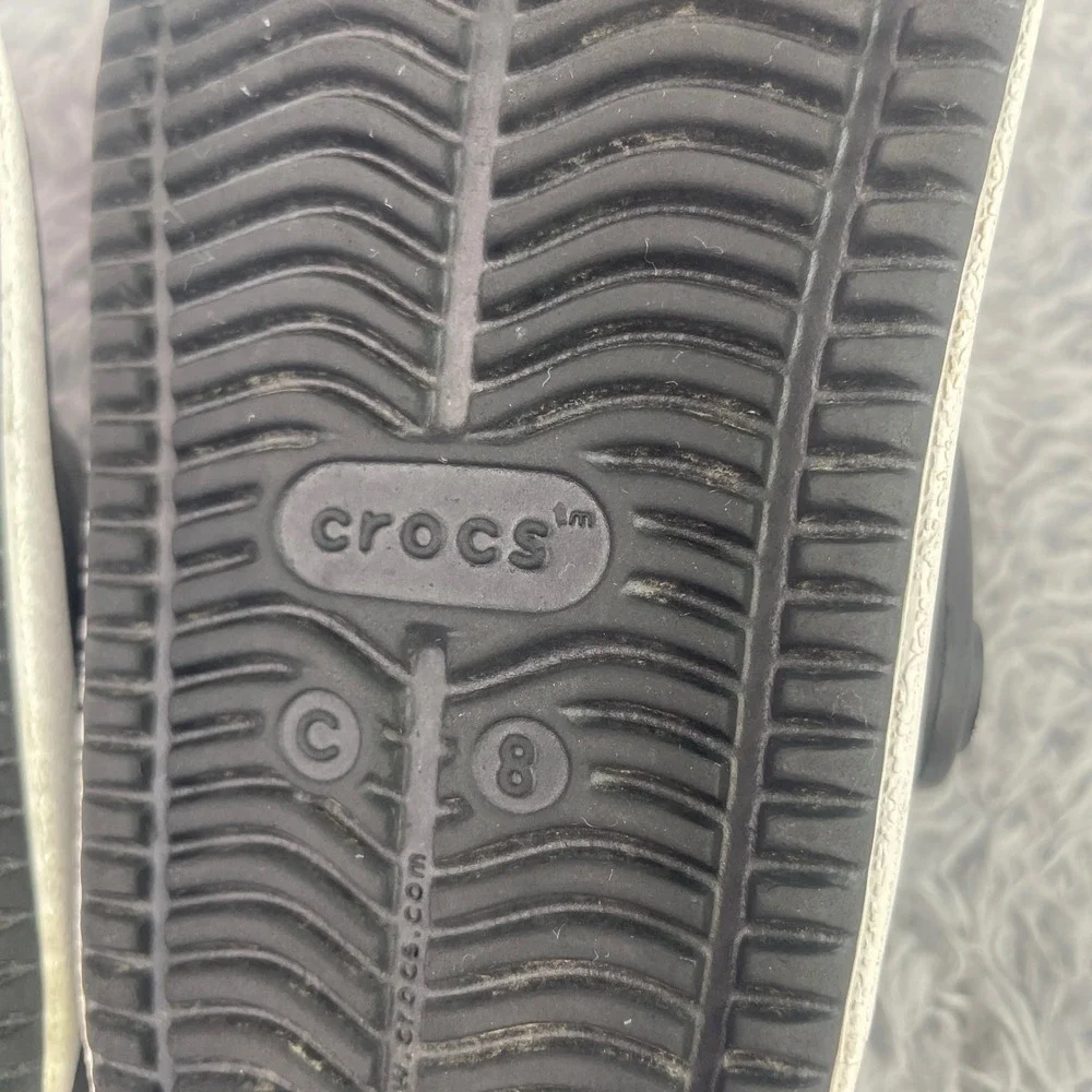 Crocs Bayaband Child Size C8 Black White Sporty Racing Stripe Sandals